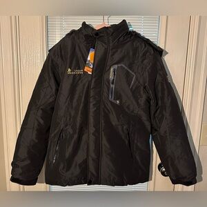 Nwt Mens Coat size small. Detachable hood, pockets, zip and button closure.